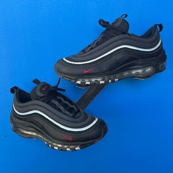 NIKE AIR MAX 97 (GS) BLACK/BLACK-SPORT RED-WHITE Sz:6y - Picture 2 of 6